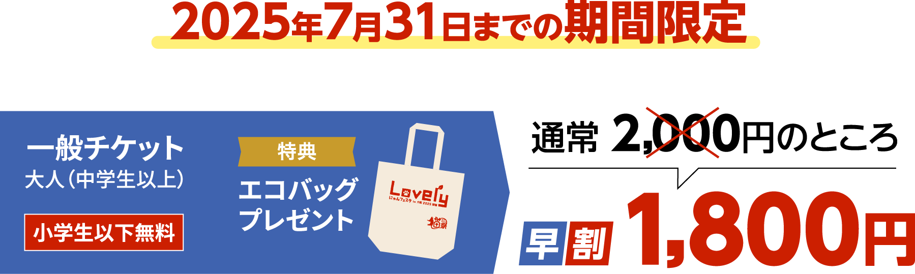 2025年7月31日までの期間限定 一般チケット大人（中学生以上）1,800円